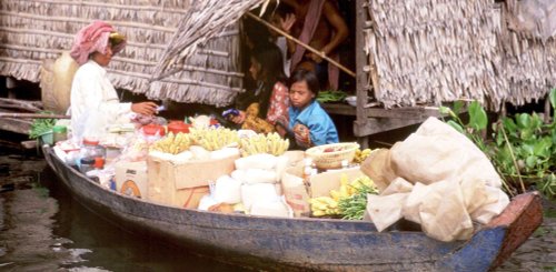schwimmende Geschäfte am Tonle Sap in Kambodscha