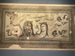 Mosaik mit den Gottheiten Oceanus und Tethys im Zeugma-Mosaik-Museum in Gaziantep, Südostanatolien