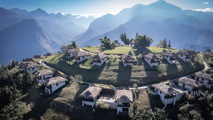 Topas Ecolodge Sapa Ausblick über die Berge in Nordvietnam und die Reisfelder