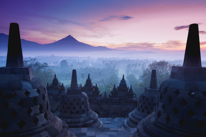 Java, Borobudur, Tempel, Landschaft, Aussicht, mystisch, Sonnenaufgang