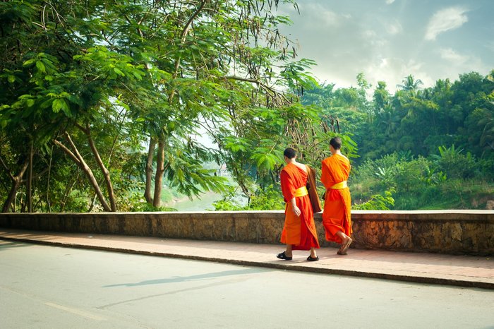 Buddhistische Mönche begegnen Ihnen auf einer Indochina Reise in Laos, Kambodscha und auch Vietnam.