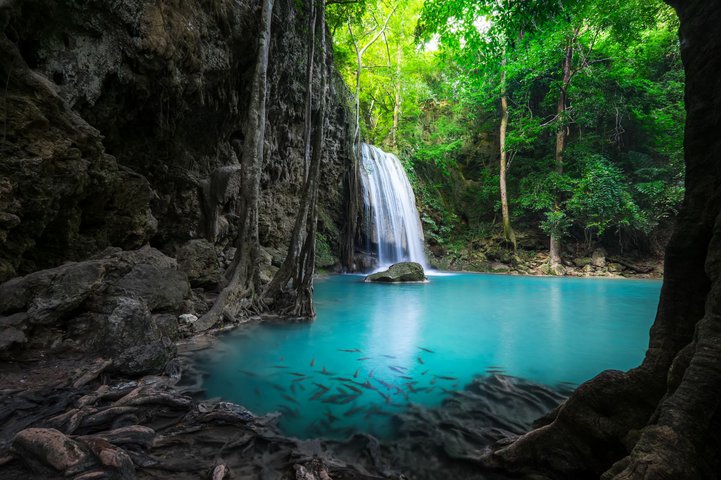 Wasserfall Nationalpark Kanchanaburi Zentralthailand Siam