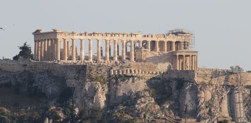 Athen Blick auf die Akropolis von der Hotelterrasse