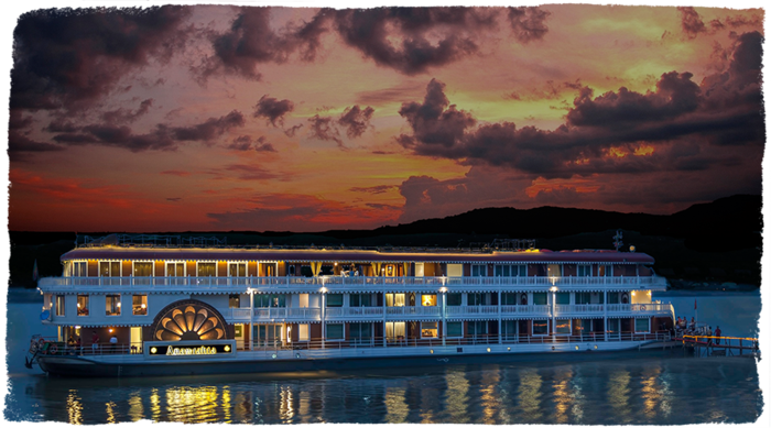 Anawratha das Schiff beleuchtet in der Nacht