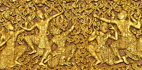 Ramayana Epos Holzschnitt Luang Prabang Laos Indochina